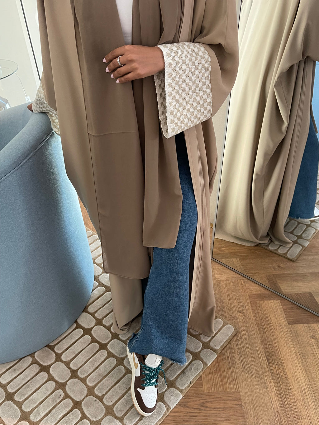 beige chess abaya